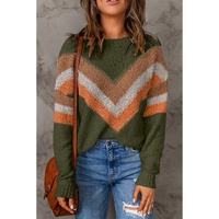 Multicolor Chevron Striped Drop Shoulder Sweater - S thumbnail