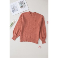 Solid Color Puffy Sleeve Pocketed Sweater - L thumbnail