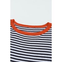 Contrast Trimmed Striped Drop Shoulder Sweater - M thumbnail