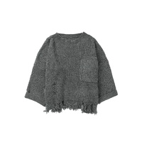 Gray Ripped Raw Hem Chunky Pullover Sweater - XL thumbnail