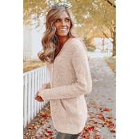 Azura Exchange Apricot Waffle Knit Buttons Hooded Sweater with Pocket - XL thumbnail