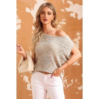 Azura Exchange Pointelle Knit Short Dolman Sleeve Sweater Top - L thumbnail