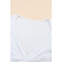 White Cable Crossed V Neck Sweater - M thumbnail