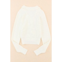 Azura Exchange Beige Ribbed Long Sleeve Surplice Crop Sweater - L thumbnail