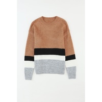 Azura Exchange Brown Color Block Striped Ribbed Knit Sweater - XL thumbnail