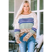 Multicolor Leopard Striped Mix Pattern Knit Crochet Sweater - M thumbnail