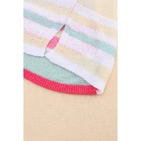 Pink Color Block Striped Three-Quarter Sleeve Knitted Top - S thumbnail