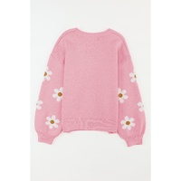 Pink Floral Pattern Drop Shoulder Sweater - S thumbnail