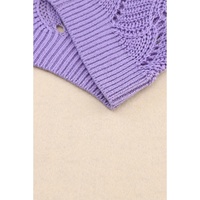 Pink Color Block Hollow Knitted Loose Sweater - L thumbnail