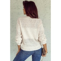 White Eyelet Pattern Detail V Neck Drop Shoulder Sweater - XL thumbnail