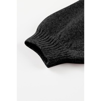 Black Eyelet Pattern Detail V Neck Drop Shoulder Sweater - S thumbnail