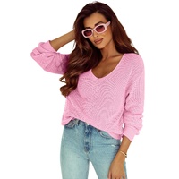 Pink Ribbed Knit V Neck Sweater - XL thumbnail