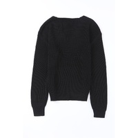 Black Ribbed Knit V Neck Sweater - S thumbnail
