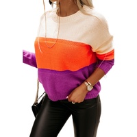 Azura Exchange Multicolor Color Block Drop Shoulder Round Neck Knit Sweater - S thumbnail
