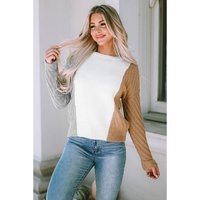 Multicolor Colorblock Textured Drop Shoulder Sweater - L thumbnail