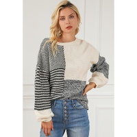 Black Neutral Colorblock Tie Back Sweater - L thumbnail