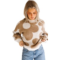 Khaki Big Flower Pattern Drop Shoulder Sweater - XL thumbnail