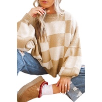 Khaki Checkered Bishop Sleeve Sweater - M thumbnail