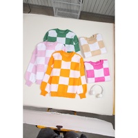 Rose Checkered Bishop Sleeve Sweater - M thumbnail