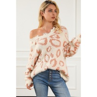 Leopard Animal Print Distressed Trim Fuzzy Sweater - M thumbnail