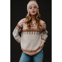 Multicolor Mixed Geometric Detail Raglan Sleeve Sweater - M thumbnail