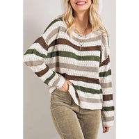 Stripe Crochet Hollow out Knit Sweater - L thumbnail