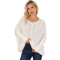 Beige Ribbed Hollow Knit Dolman Sleeve Sweater - XL thumbnail