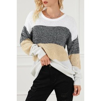 Multicolour Color Block Drop Shoulder Knit Sweater - L thumbnail