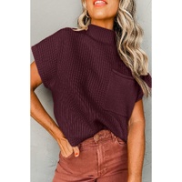 Mineral Red Patch Pocket Ribbed Knit Short Sleeve Sweater - S thumbnail