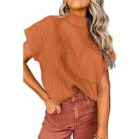 Gold Flame Patch Pocket Ribbed Knit Short Sleeve Sweater - L thumbnail