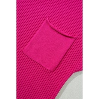 Rose Red Patch Pocket Ribbed Knit Short Sleeve Sweater - L thumbnail