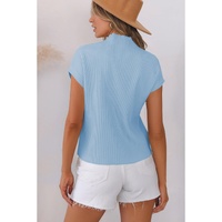 Beau Blue Patch Pocket Ribbed Knit Short Sleeve Sweater - L thumbnail