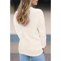 White Striped Merry Bright Letter Christmas Sweater - M thumbnail