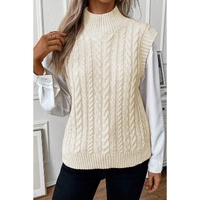 Oatmeal Cable Knit High Neck Sweater Vest - L thumbnail
