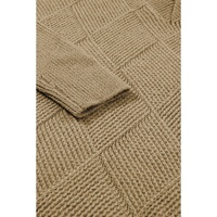 Camel Checkered Textured Batwing Sleeve Sweater - L thumbnail