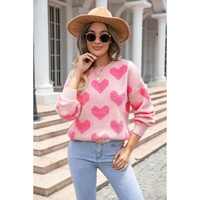 Light Pink Valentine’s Day Heart Jacquard Knit Sweater - L thumbnail