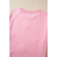 Pink Flower Pattern Short Sleeve Knitted Top - L thumbnail