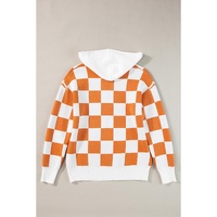 Gold Flame Checkered Split Neck Contrast Kangaroo Pocket Hooded Sweater - L thumbnail
