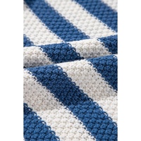 Blue Stripe V Neck Pocketed Drawstring Hooded Sweater - S thumbnail
