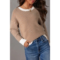 Coffee Contrast Edge Crew Neck Drop Shoulder Sweater - 2XL thumbnail