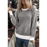 Black Contrast Edge Crew Neck Drop Shoulder Sweater - L thumbnail
