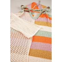 Beige Oversized Colorblock V Neck Hooded Sweater - L thumbnail