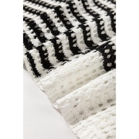 White Stripe Contrast Striped Crochet Puff Sleeve Sweater - M thumbnail