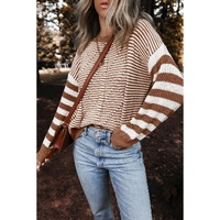 Brown Stripe Geometric Textured Drop Shoulder Sweater - 2XL thumbnail