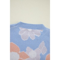 Beau Blue Floral O Neck Drop Shoulder Knitted Sweater - L thumbnail