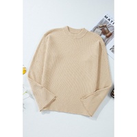 Parchment Solid Textured Knit Split Cuff Drop Shoulder Loose Sweater - 2XL thumbnail