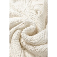 Beige Hollow Out Knit V Neck Drop Shoulder Sweater - S thumbnail