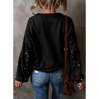 Black Pearled Drop Shoulder Round Neck Sweater - L thumbnail