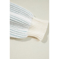 Multicolour Colorblock Textured Knit Bubble Sleeve Sweater - XL thumbnail