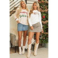 Beige Tinsel Holly Jolly Graphic Classic Sweater - S thumbnail